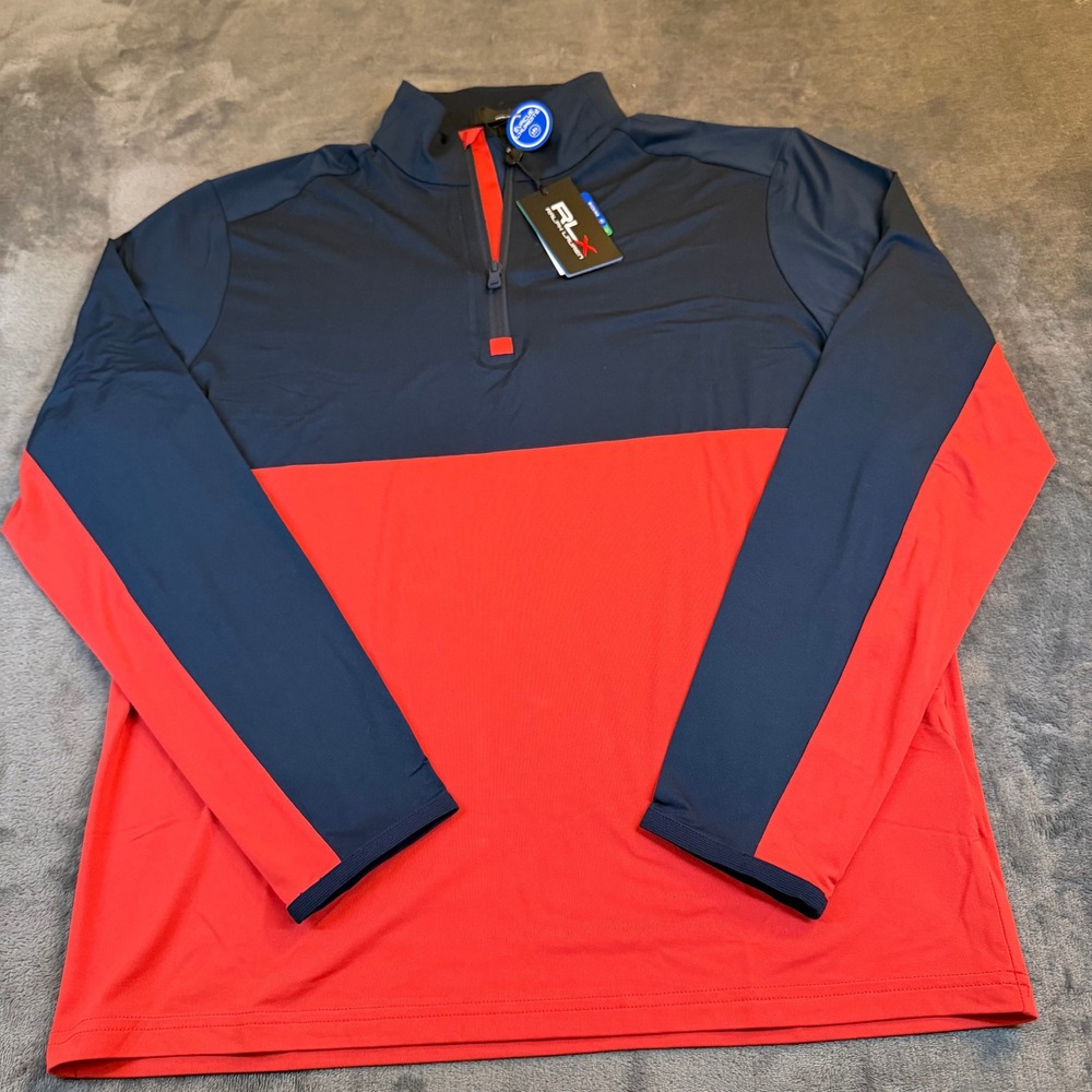 RLX Ralph Lauren Golf Quarter Zip Pullover Navy Red Mens Medium NWT